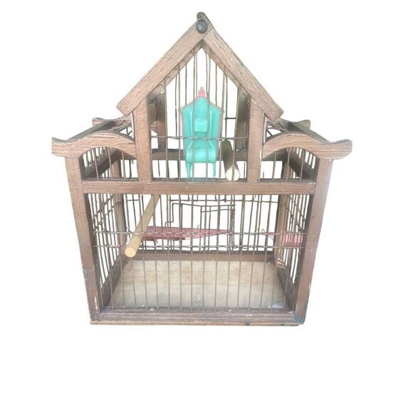 Vintage Bird Cage With Two Wood Perches - Picture 6 of 14